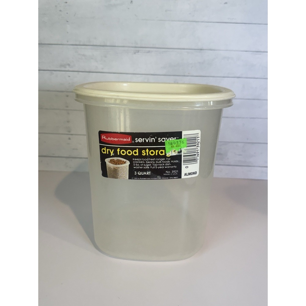 Vintage Rubbermaid Servin' Saver Dry Food Storage Container 3 Quart Almond